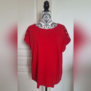 Cleo Petites Red Lace Sleeve Top XL